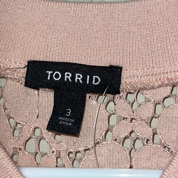 Torrid size 3 womens Bomber Jacket Coat Pink Floral Lace Cotton Blend Womens - Picture 5 of 14